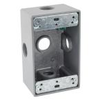 EXTERIOR GREY SINGLE GANG BOX WITH 3 HALF INCH CONNECTIONS (KNOCK OUTS)
