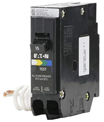 EATON SINGLE POLE 15 AMP DUAL FUNCTION AFCI/GFCI BREAKER