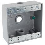 EXTERIOR GREY DOUBLE GANG BOX WITH 3 HALF INCH CONNECTIONS (KNOCK OUTS)