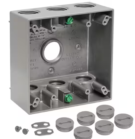 EXTERIOR GREY DOUBLE GANG BOX WITH 3 3/4" CONNECTIONS (KNOCK OUTS)